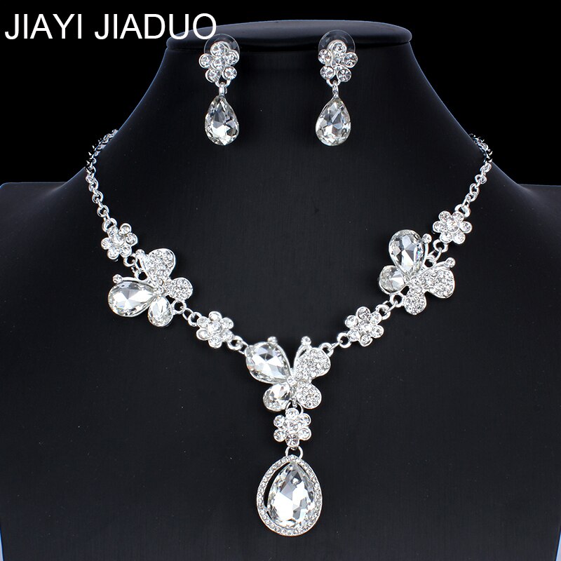 Bride Crystal Pearl Costume jewelery sets Rhinestone Choker Necklace Earrings Tiara Bridal Women Wedding Jewelry Set