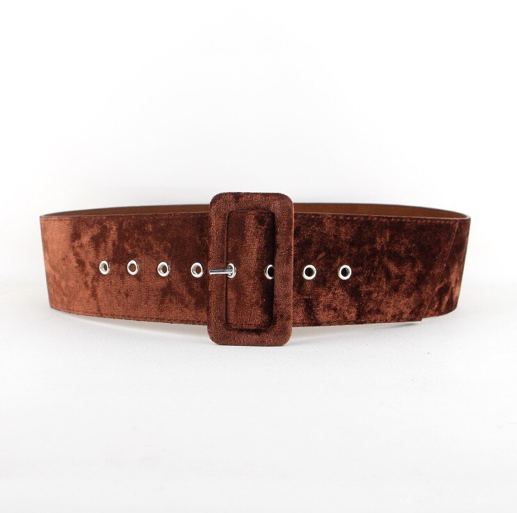 Ceinture Punk Rock pour femmes, avec boucle ardillon argentée, large, pour robe de soirée, en flanelle noire: brown / 5cm width