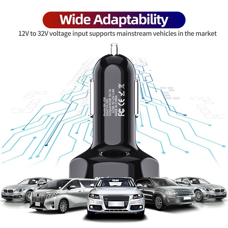 4 Poorten Usb Car Charger 48W Quick Charge 3.0 7A Mini Snel Opladen Voor Iphone Xiaomi Huawei Mobiele Telefoon charger Adapter In Auto