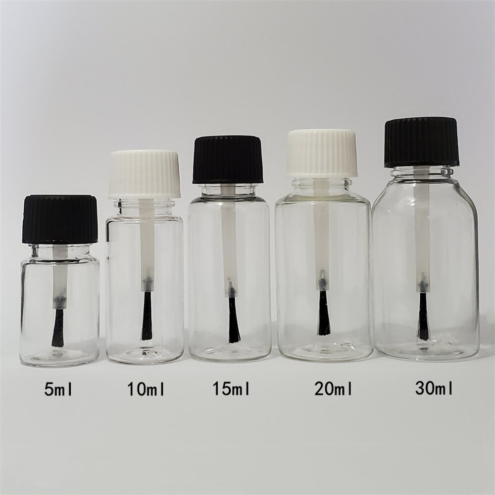 Botella de plástico para esmalte de uñas, bote transparente y vacío, rellenable, con brocha, contenedor de maquillaje