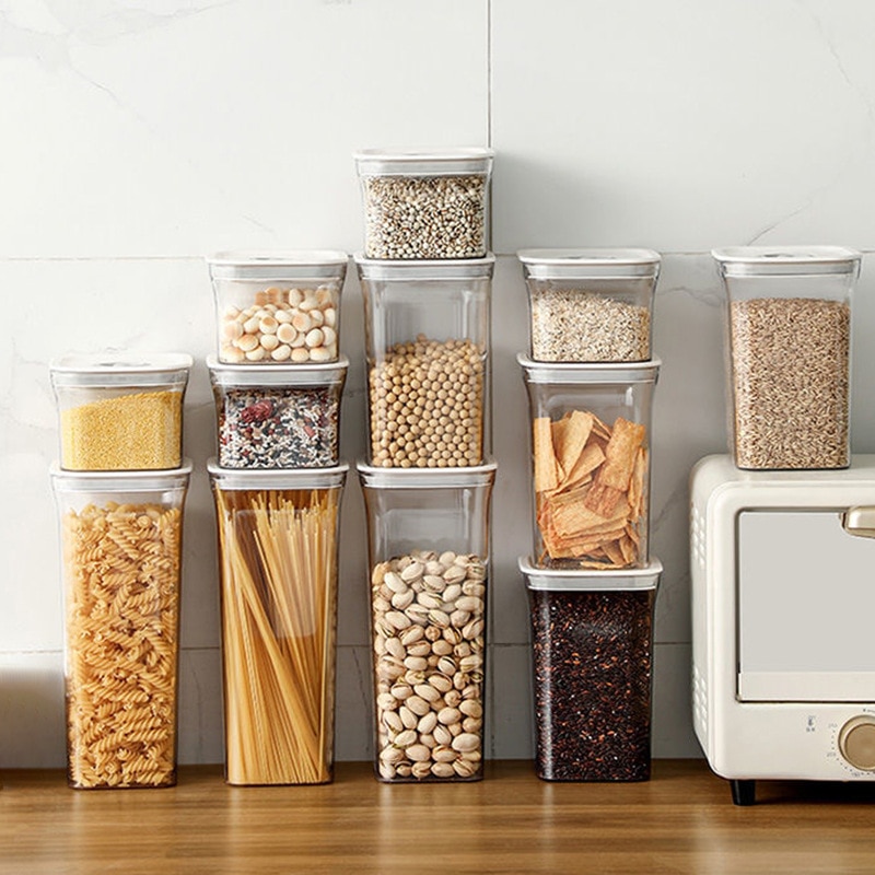 500-1500ML Airtight Cans Grain Storage Box Household Kitchen Food Grade Nuts Beans Grain Plastic Storage Storage Tanks Style