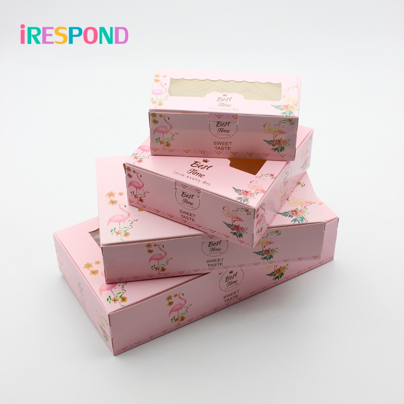 10 stk emballagekasse med pvc-vindue flamingo lyserød dekorationsfest favorit papir display pakke boks kage kasser bryllup