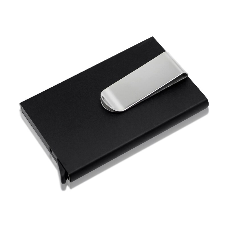 Metal wallet ultra-thin automatic pop-up card holder bank card holder anti-degaussing theft brush small card holder: Black