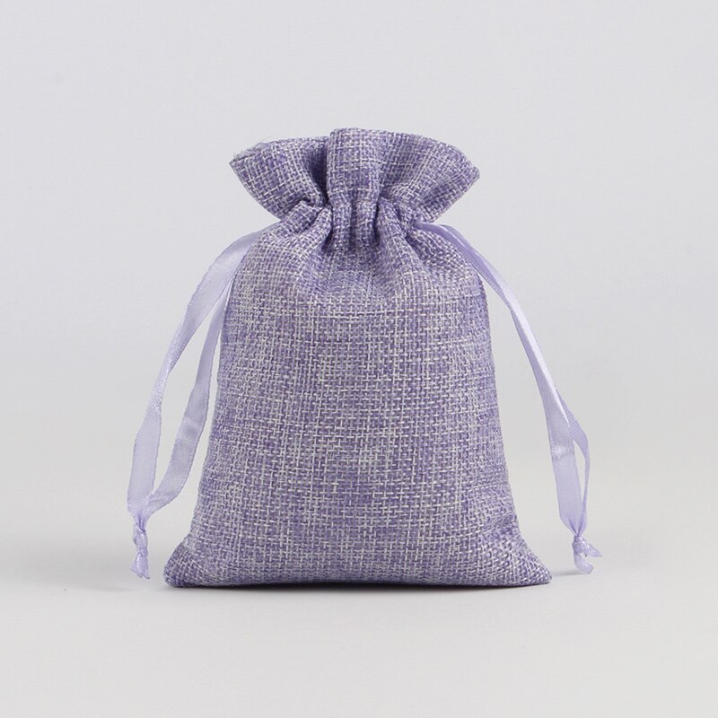 5Pcs 14x18cm Linen Drawstring Pouch Bag Logo Printed Jute Pouch Christmas/Wedding Party Bags: purple