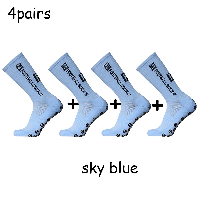 FS Football Socks Non-slip Silicone Bottom Compressed Breathable Grip soccer socks Baseball Socks Men Women: sky blue