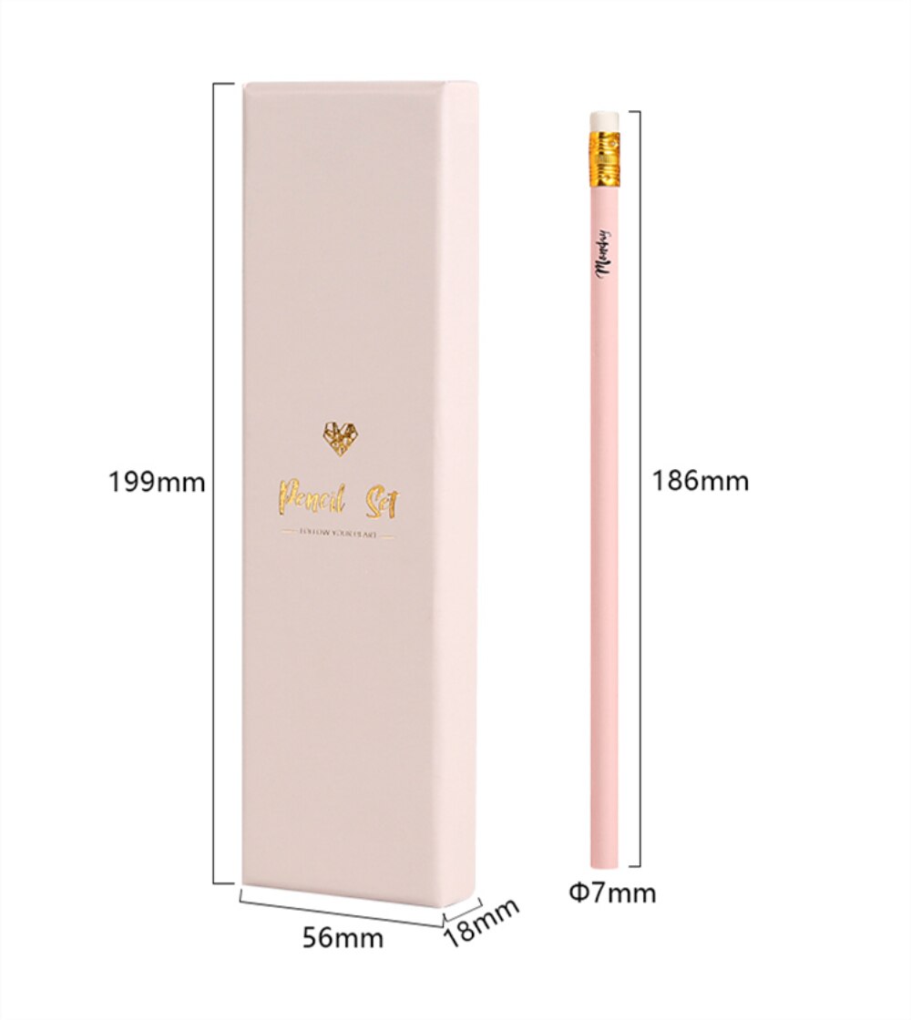 Lápiz de grafito en caja de madera HB, juego de 12 lápices de dibujo rosa para bocetos con borrador sin látex para útiles escolares de escritura de oficina