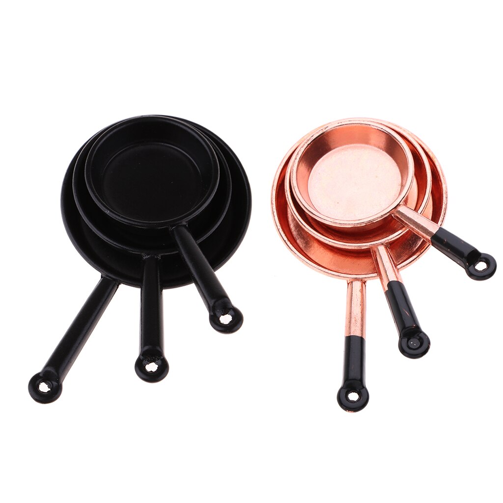 Casa delle bambole Accessori Da Cucina 1/12 Bilancia Metallo Pentole e Padelle impostato, Pacchetto di 6 Pezzi, Nero e colore Rame