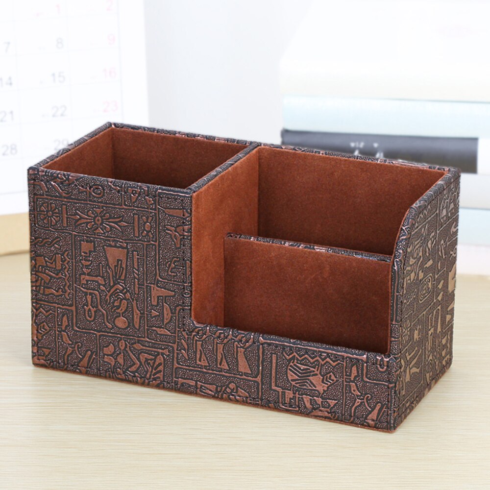Pen holder Pencil Box Leather Desk Organizer Cell phone stand Name Card Holder Office Storage box