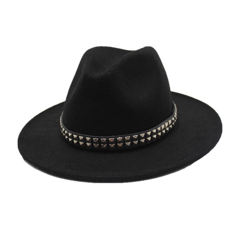 oZyc Autumn Winter wool Sun Hat Women Men Fedora Hat Classical Wide Brim Felt Floppy Wool100% Solid color Cap hats: black