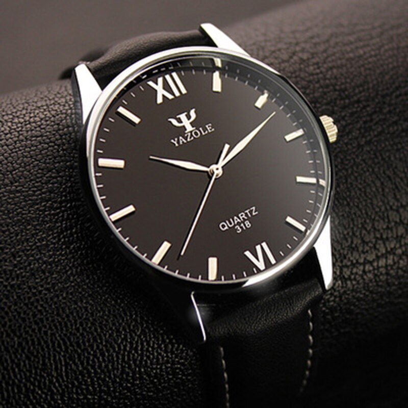 YAZOLE Blauw Glas Horloge Mannen Horloge heren Horloge Waterdichte Lederen Heren Horloges Klok reloj hombre relogio masculino