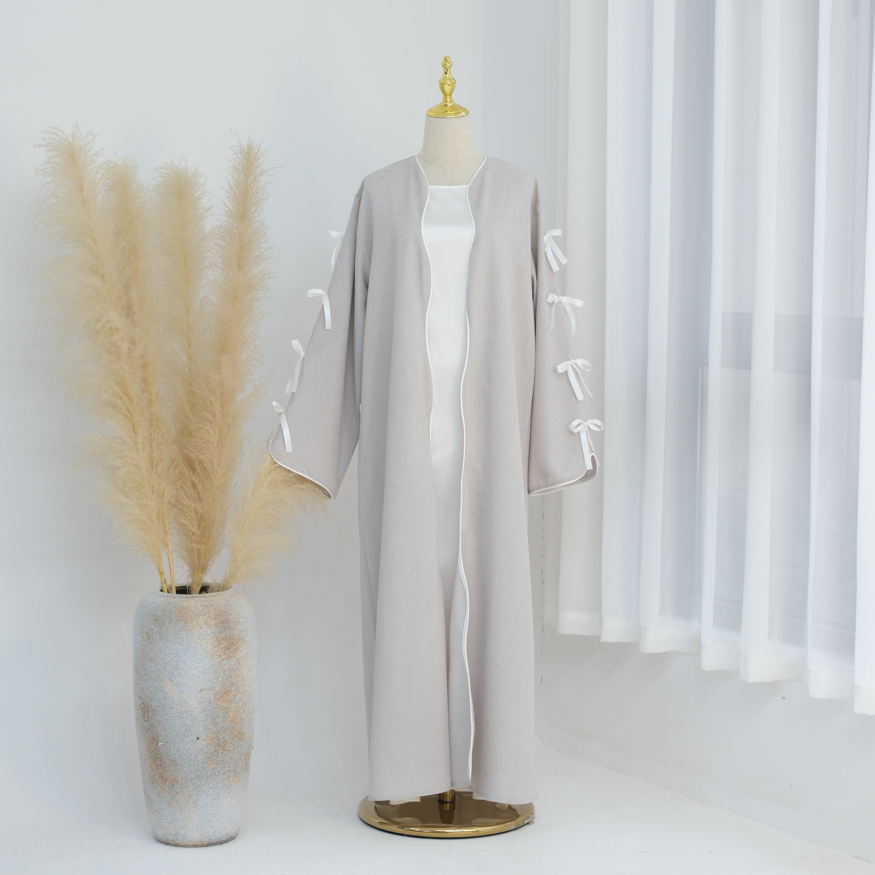 Vestido largo árabe de Ramadán para mujer, Abaya musulmana, Vestidos de con lazo, Jalabiya, Marruecos, Arabia Saudita, Dubai, caftán islámico, Eid Abayas: XXL / Gris