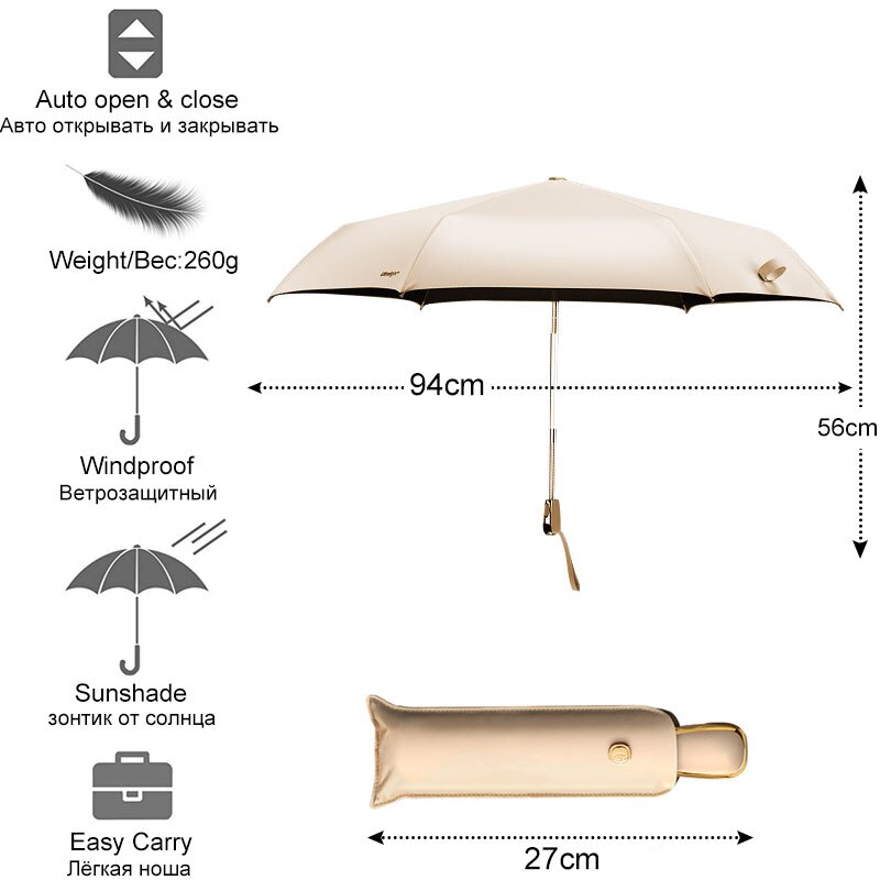 Neue Luxus Ultraleicht Regenschirm Regen Frauen Voll-Automatische 3 Falten Geschäft Regenschirme 6 Knochen Kleinen Regenschirm Reise Sonnenschirm