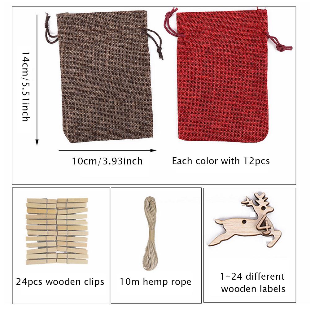 Julekalendertaske miljøvenlig 24 adventskalender jutepose slidstærk hængende snørepose
