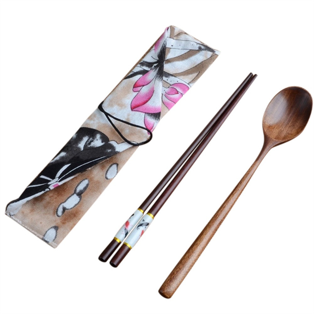 Koffielepel japanse en koreaanse lepel eetstokjesset vintage houten eetstokjes lepel servies 2 sets  l0422: A