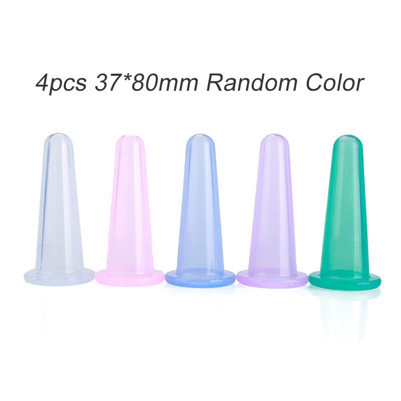 4 Stuks Siliconen Cupping Cup Vacuüm Gezicht Massage Cup Gezicht Lichaam Cupping Zuignappen Facial Been Arm Ontspanning Gezondheidszorg tool: 4Pcs 37x80mm Random
