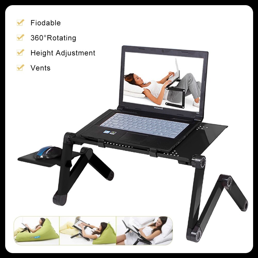 Verstelbare opvouwbare tafel voor laptop, bureau, computer, mesa, notebookstandaard, lade voor slaapbank, zwart, kantoor, slaapkamer, maat m/l, draagbaar: A-zwart