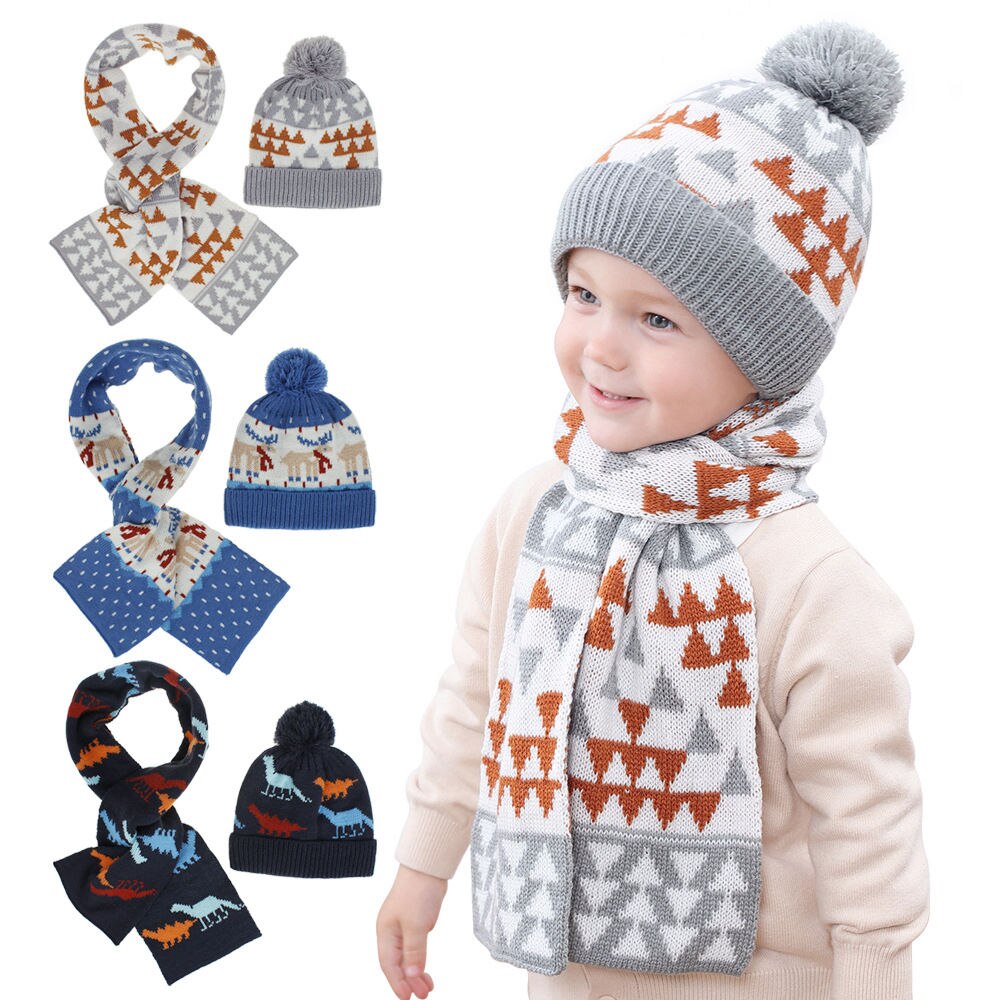 Kind winter gestrickte hut set Kinder pom pom hut mit schal Jungen mädchen winter warme mütze mit schal set Weichen warme kappe H236D