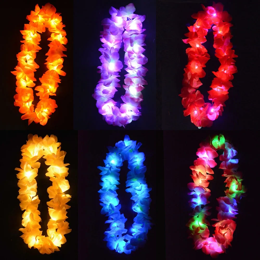 1 Uds. Collar de Lei de flores iluminadas hawaianas para mujer y niña, guirnalda de Hula, disfraz hawaiano de boda, Tropical Luau Glow