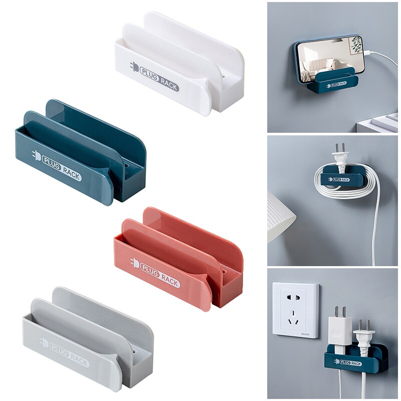 Punch-free Storage Rack Power Plug Holder Cordable Power Plug Holder Mobile Phone Charging Stand Home Storage Organizer