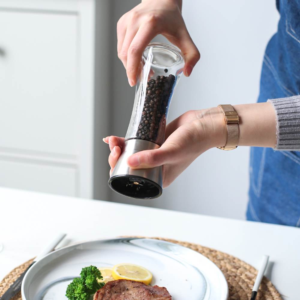 Stainless Steel Pepper Grinder Glass Body Spice Mills Shaker Handheld Seasoning Pot Salt Container Condiment Jar Cooking Tools