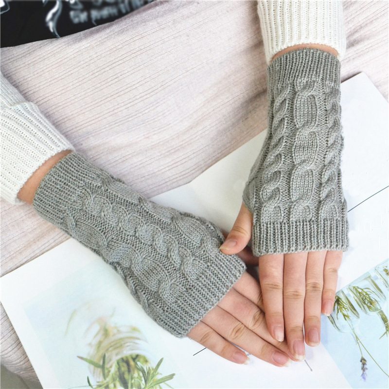 Moda torção crochê malha braço sem dedos aquecedores arco-íris cor luvas de inverno para as mulheres longo traje presentes de natal meninas: light grey