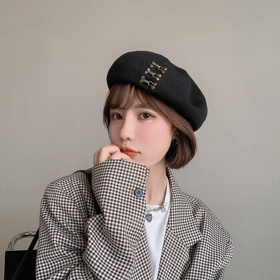 Boinas de mezcla de algodón con hebilla de cobre para mujer, boina con hebilla de cobre para Primavera, gorrito de artista para esquiar, gorros de pintor para niña