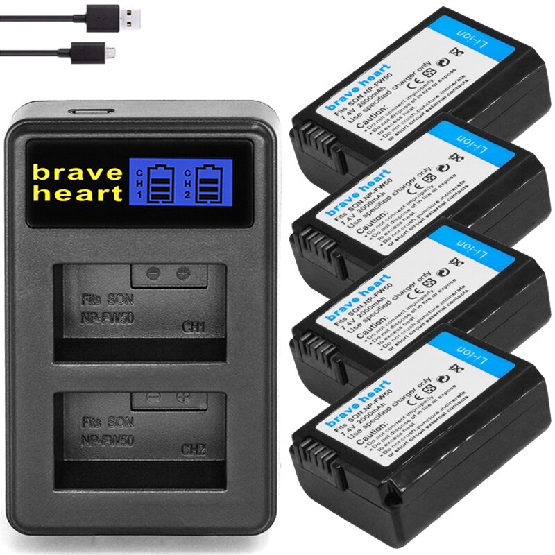 4x batterie Bateria NP-FW50 NP FW50 batteria per Sony A6000 A6400 A6500 A6300 A7 A7II A7RII A7SII A7S A7S2 A7R: caricabatterie e 4batteria