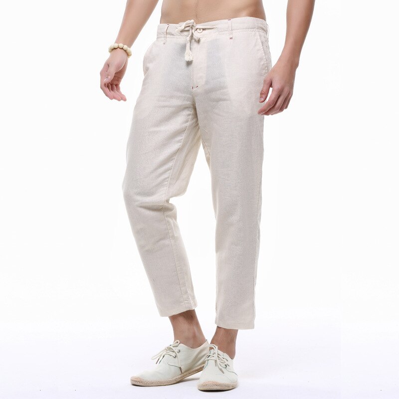 Sommer herre linned capri bukser lette slanke ben casual bukser herre hør bomuld bukser mandlige blyant bukser pt -136