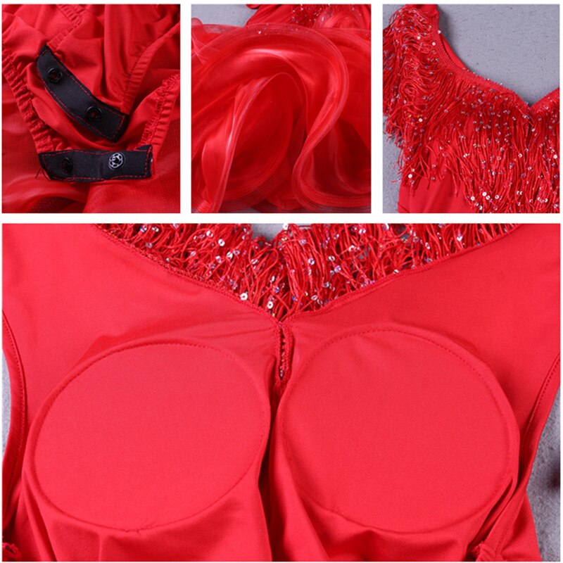 Women Latin Dance Wear Salsa Samba Clothes Halter Backless Costumes Latin Dance Dress with Tutu Sequin Fringes