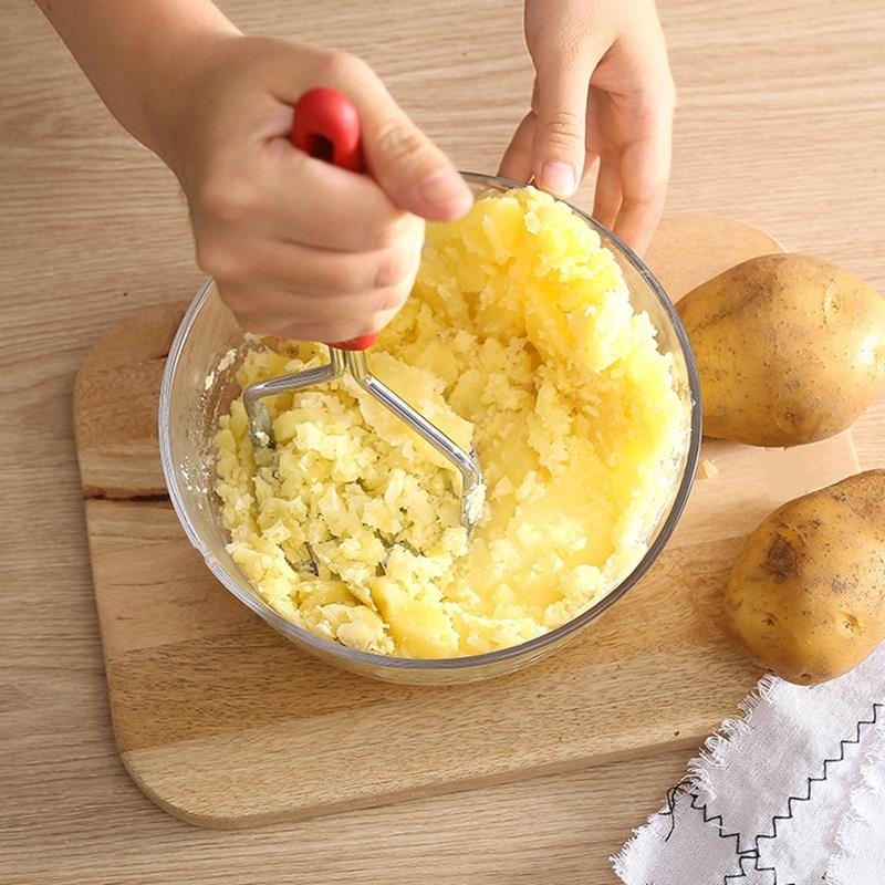 Machacador de patatas de acero inoxidable, machacador de comida de Metal, machacador Manual de patatas, machacado suave con agujero colgante, herramientas de prensa de barro y patatas