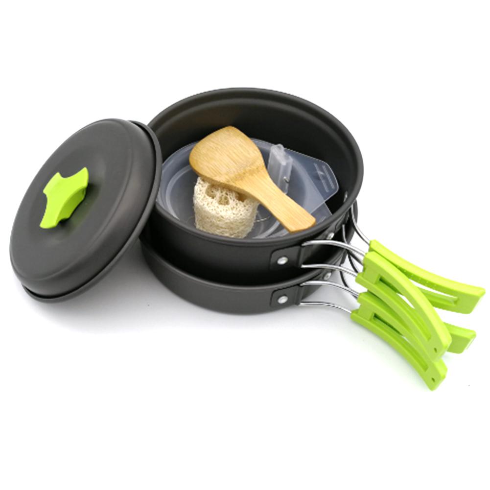 Camping Cookware Ultralight Utensils Outdoor Tableware Set Hiking Picnic Cooking Backpacking Camping Tableware Pot Pan 1-2person: Green