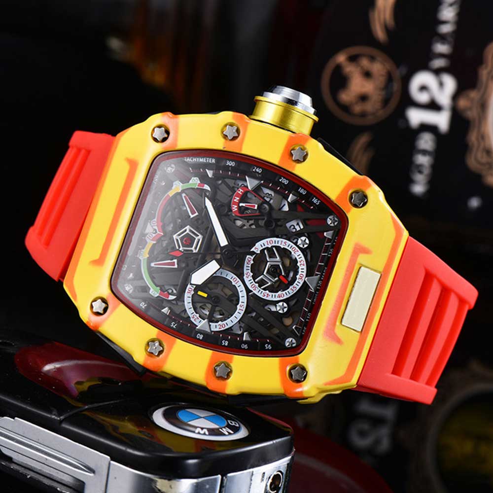 Sport Unieke Mannen Horloge Carbon Fiber Patroon 6-Hand Man Horloge Kleur Graffiti Business Jurk Mannelijke Horloges klok M: 3