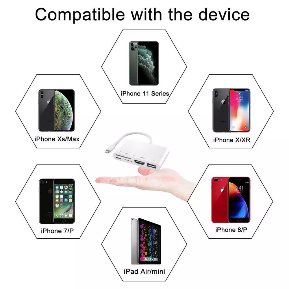 USB Hub 1080P HDMI-Compatible Digital AV TV OTG Adapter Memory Card TF Card Reader For IPhoneX XR XS 12 11Pro Max SE IPad Mini
