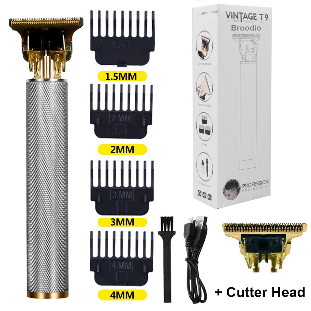 T9 USB Electric Hair Cutting Machine Rechargeable Cut Hair Clipper Man Shaver Trimmer For Men Barber Beard Trimmers: Silver Cutter Head