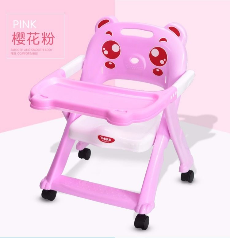 freundlicher esstisch stuhl faltbare multi-funktionale Baby esszimmer stuhl tragbare Kleinkind lernen zu essen hocker: Rosa mit Räder