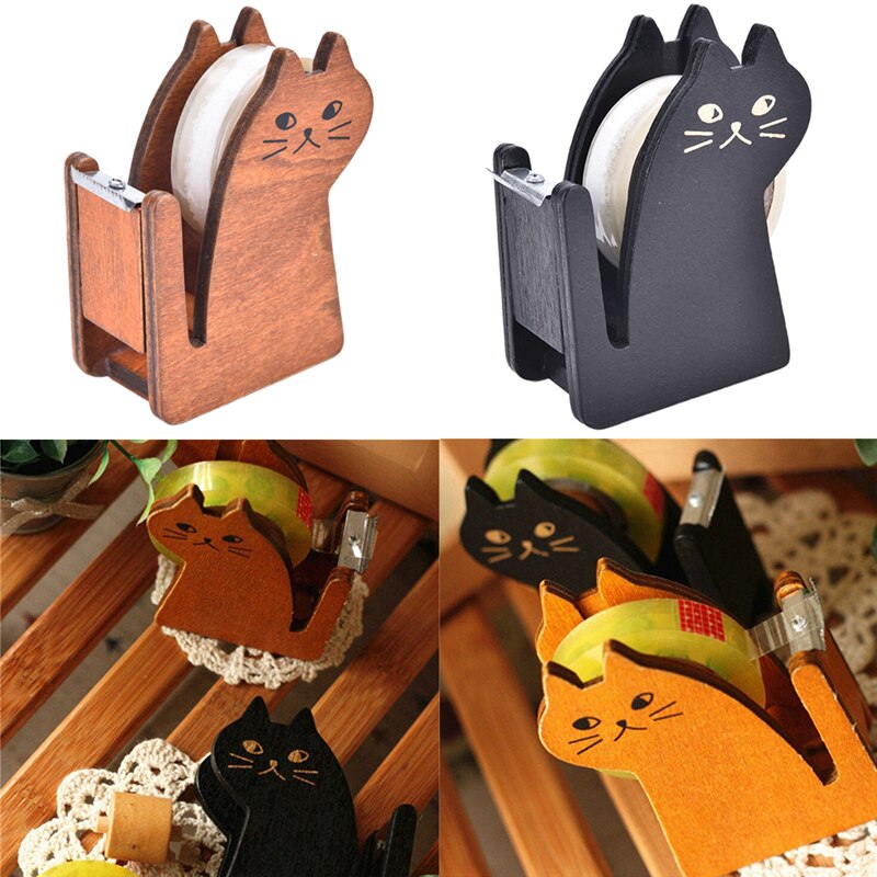 Cute cat wooden Dispenser Tape holder Tape cutter Office & School Supplies