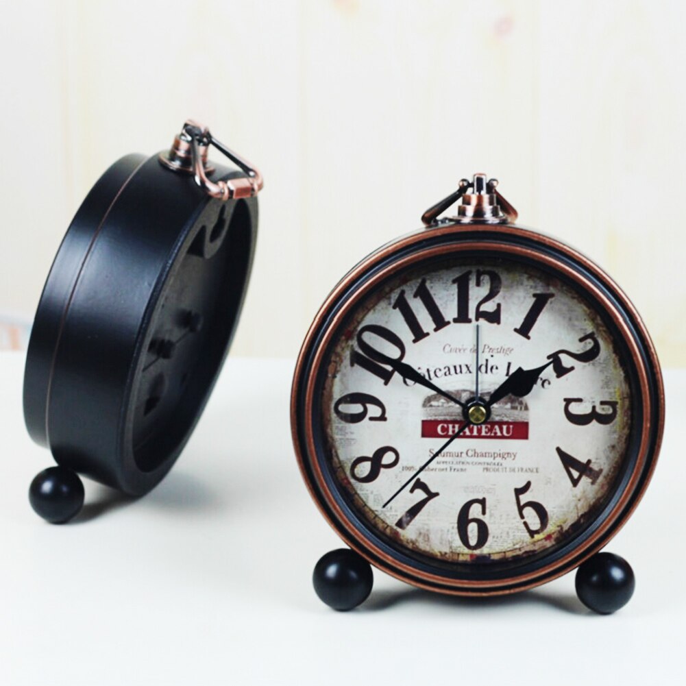 Furnishing Office Pendulum Desk Alarm Retro Desktop Bedroom Metal Vintage Clock Retro Vintage Silent Battery Operated Desk Clock