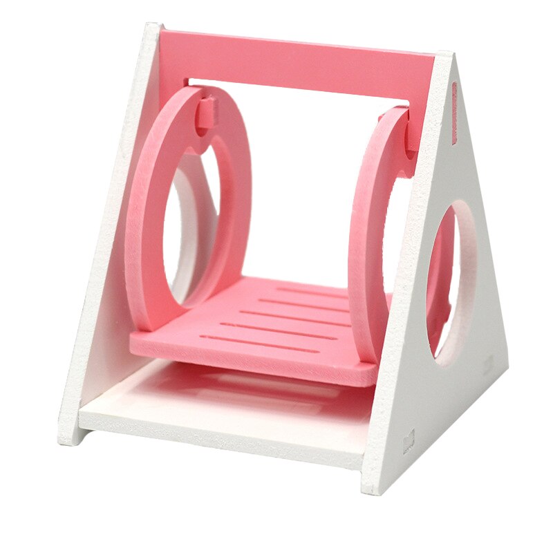 Cage à jouets en bois pour animaux domestiques, Hamster, écureuil, petite balançoire, décoration de jouets colorés, maison suspendue: Pink