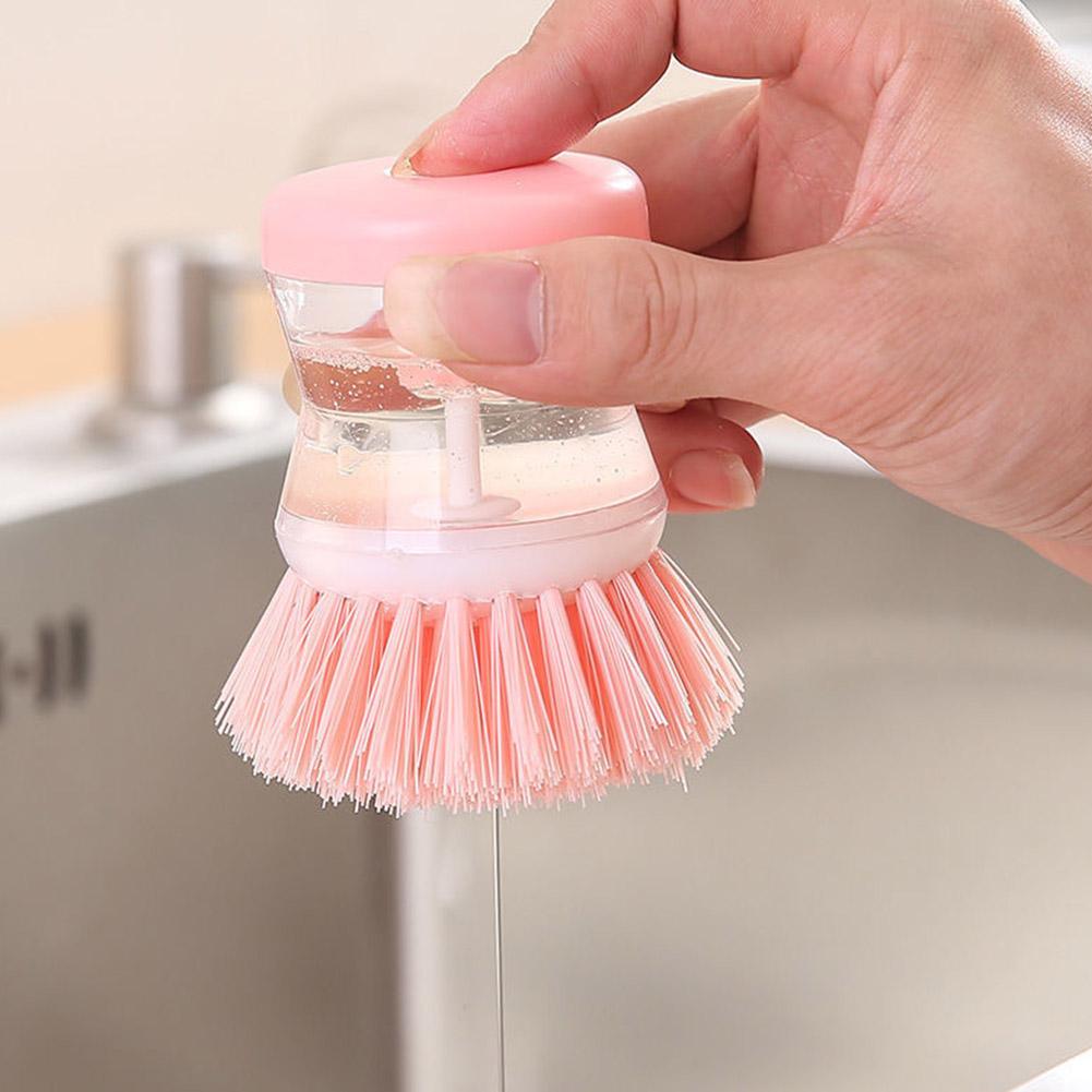 Cepillo para lavar platos y ollas de cocina con dispensador de llenado de líquido al presionar no daña la sartén, dispensador automático de cepillo de limpieza