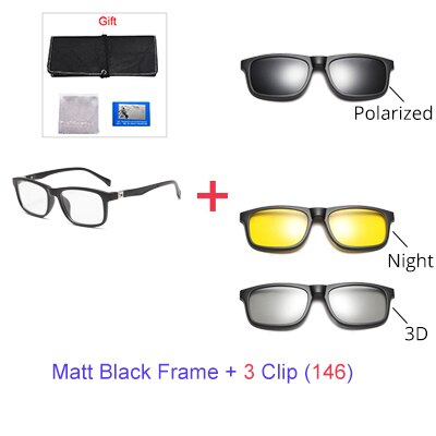 Ralferty student 5 in 1 magnetisk solbrille børn børn klip på briller  tr90 optiske recept briller stel 3d brille  tr8006: 1 ramme 3 klip 146