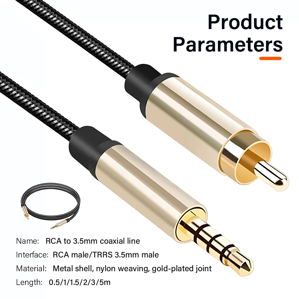 RCA Coaxiaal Naar 3.5mm TRRS Kabel Voor Telefoon Laptop TV Auto S/PDIF Adapter Converter 3.5mm Jack Phono Plug 0.5/1/2/3/5 Meter Lang