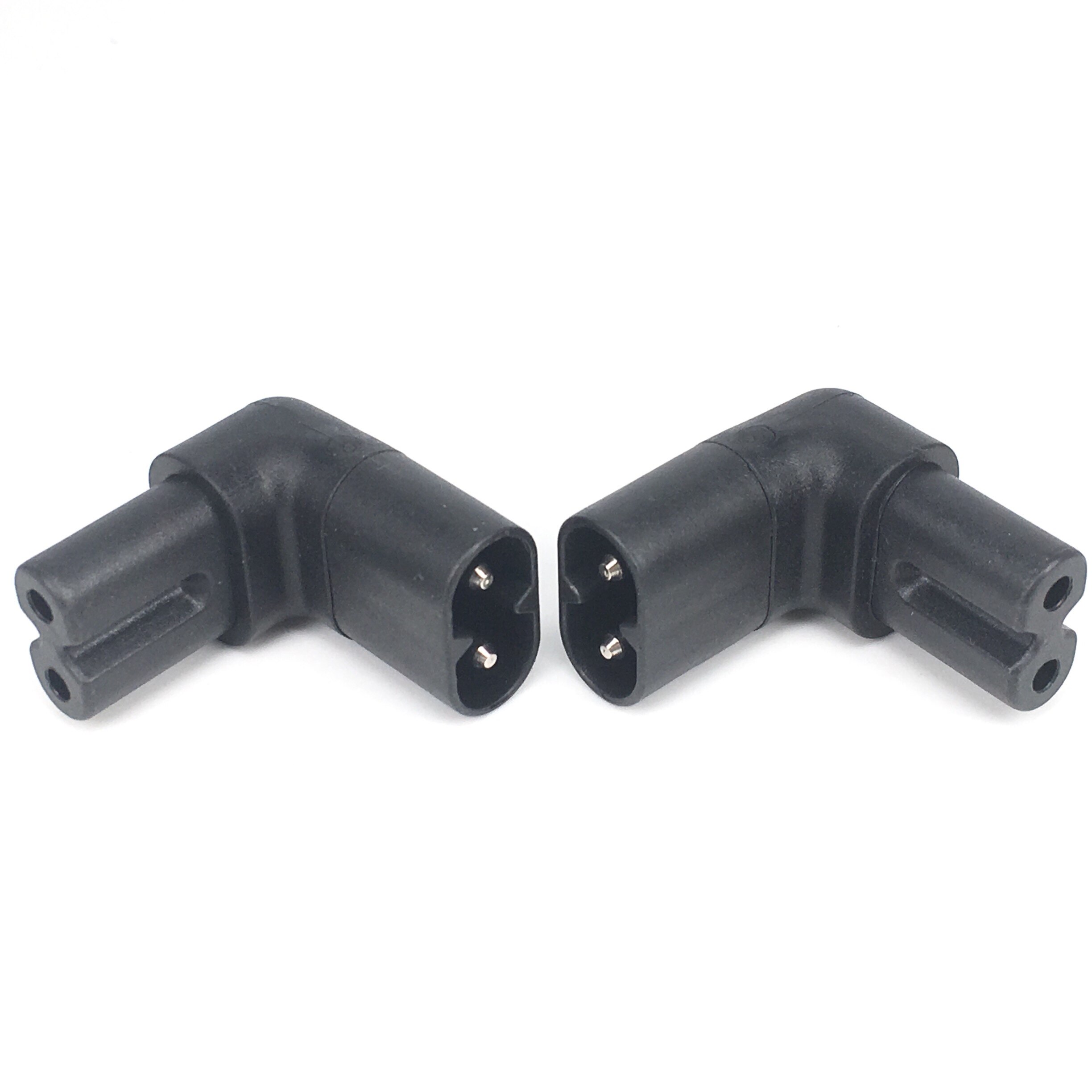 1pc iec 320 2- pin  c7 hunn til  c8 hann rettvinklet ac strømadapter omformer
