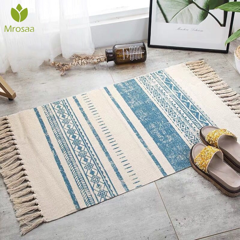 60*90cm retro boheme håndvævet bomuld linned tæpper kvast sengekant tæppe geometriske gulve måtter soveværelser boligindretning