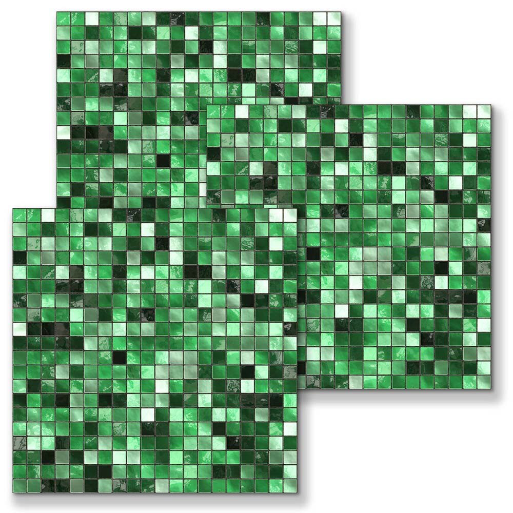Green Mosaic Tile Sticker Self Adhesive DIY Kitchen Bathroom Home Decor Anti-Water Modern Crystal Vinyl Tiles Paper 10CS: 15x15cm