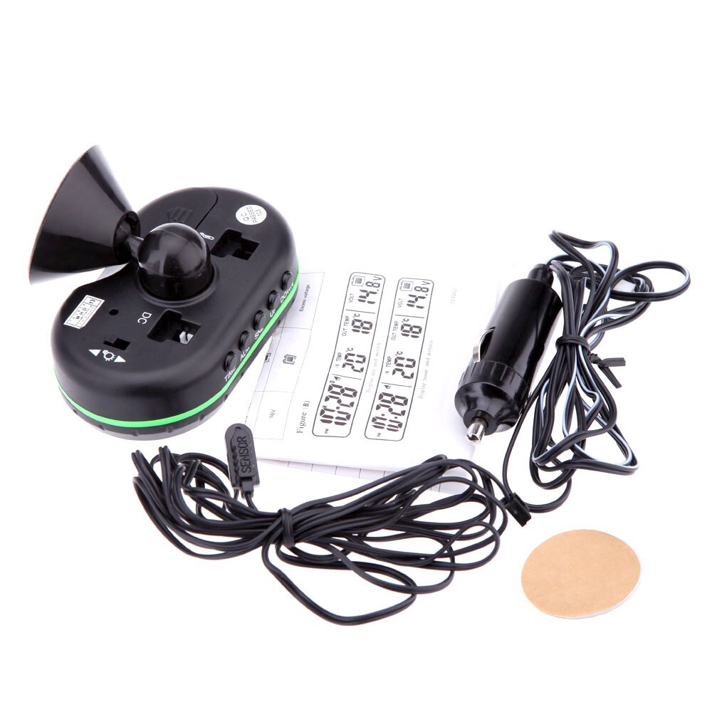 Digital Auto Car Thermometer Voltmeter Voltage Meter Noctilucous Clock Freeze Alert Batteries Car Mutifunction Instrument