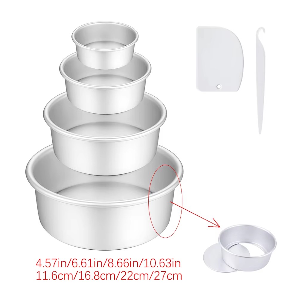 Molde de pastel redondo escalonado de 4/6/8/10/12 pulgadas, juego de moldes para pasteles de aleación de aluminio con fondo extraíble, molde antiadherente para hornear, herramientas de cocina: Amarillo claro