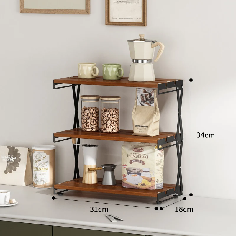Bookcases Outdoor Shelf Stainless Steel Portable 3-Layer Multifunctional Camping Desktop Desk Folding Storage Shelf Bookshelf: Brown