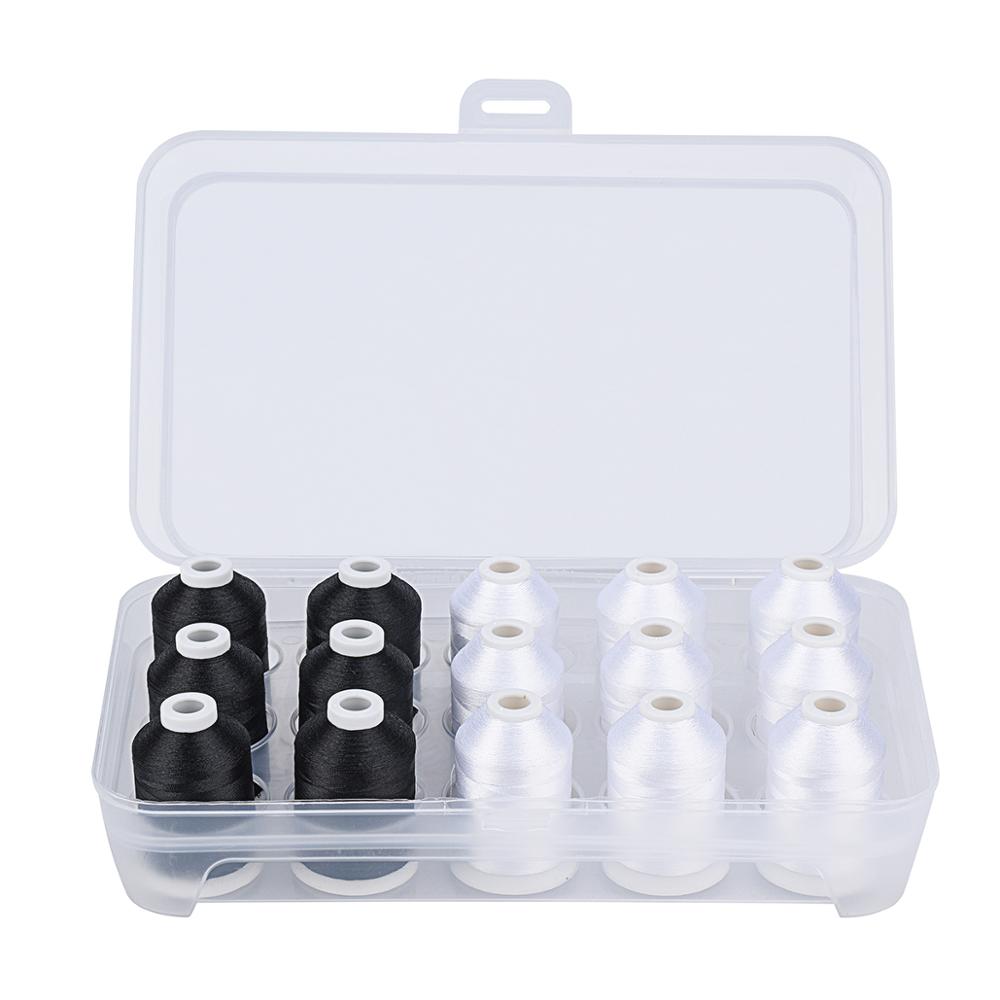 Simthread-kit de costura para máquina de bordar, 6 opções, 15 peças de linha de poliéster, costura: 9 white 6 black