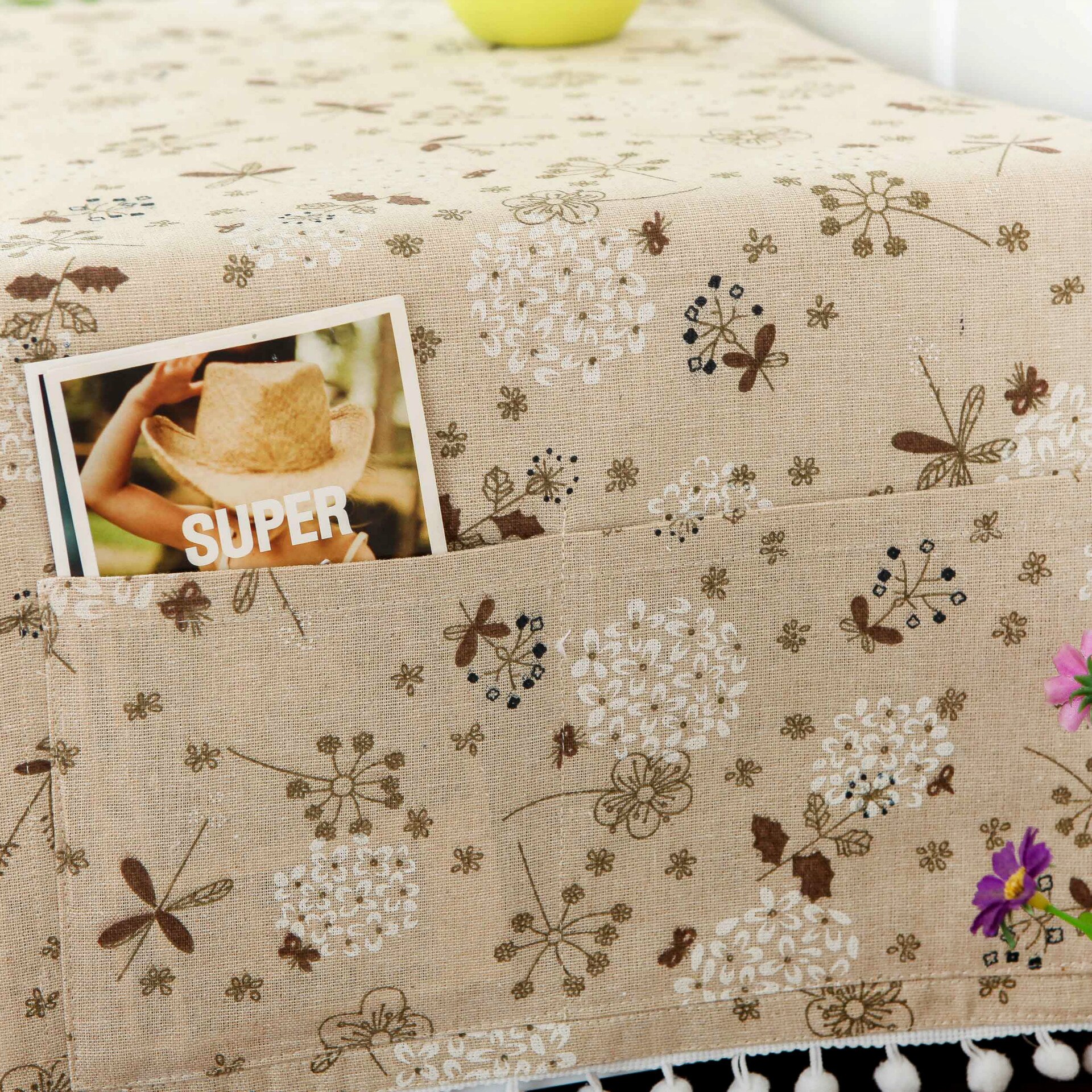 30x90cm floral microwave oven dust cover double pockets cotton linen cover for cabinet absorbent oil-proof microwave oven case