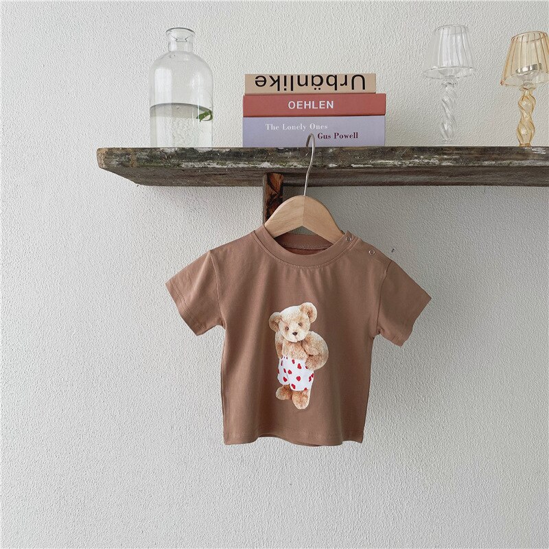 Peuter Baby Meisje Jongen Cartoon Beer Patroon Gedrukt Tops Zomer Kinderen Jongen Katoen Korte Mouw T-shirt: 5119-Light Brown / 24M